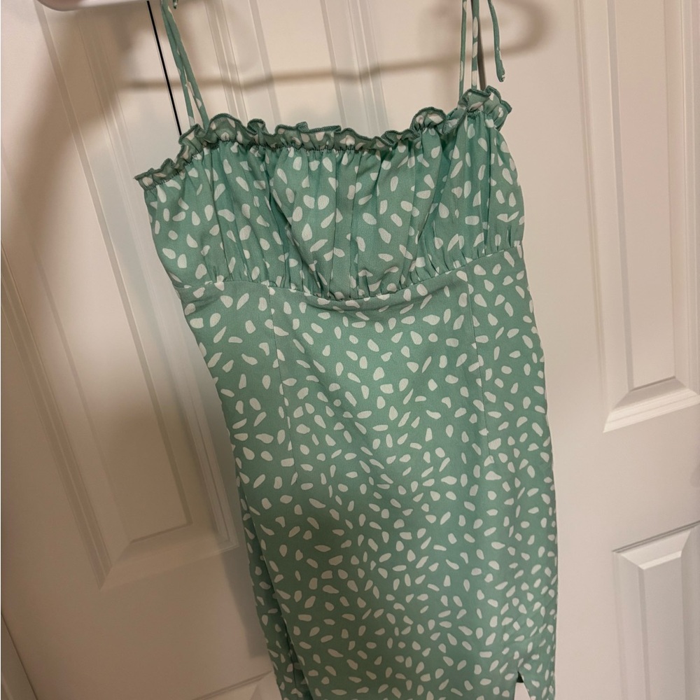 Hello Molly Green and White Mini Dress
